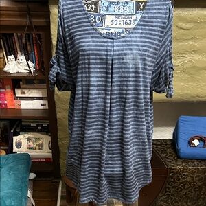 Navy Striped Women's Short Sleeve Top